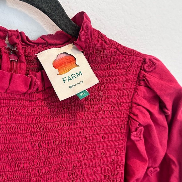 Farm Rio Burgundy Red Smocked Blouse Top Heart Embellished Sleeves- Size XL - Picture 4 of 6